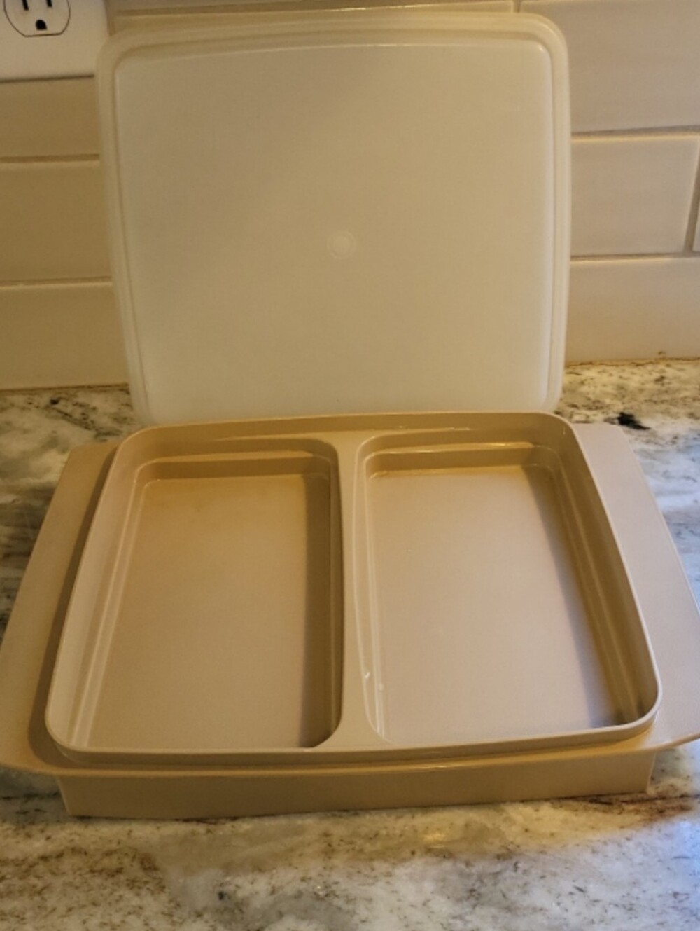 Tupperware Dual-Compartment Food Storage Tray with Lid - Goldenrod- Vintage